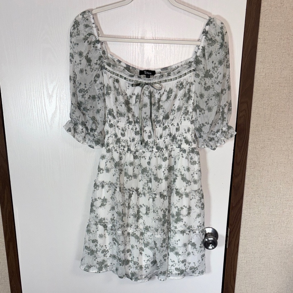 Trixxi Floral Mini Dress Cottagecore Milkmaid Puff Sleeve Prairie Coquette Small